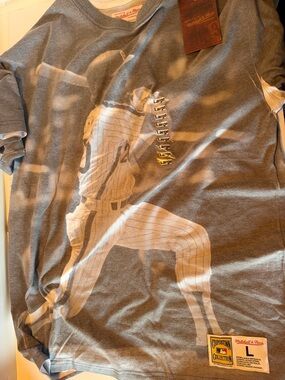 Mitchell & Ness Gray Tee with Cream and Yellow Cooperstown Patch